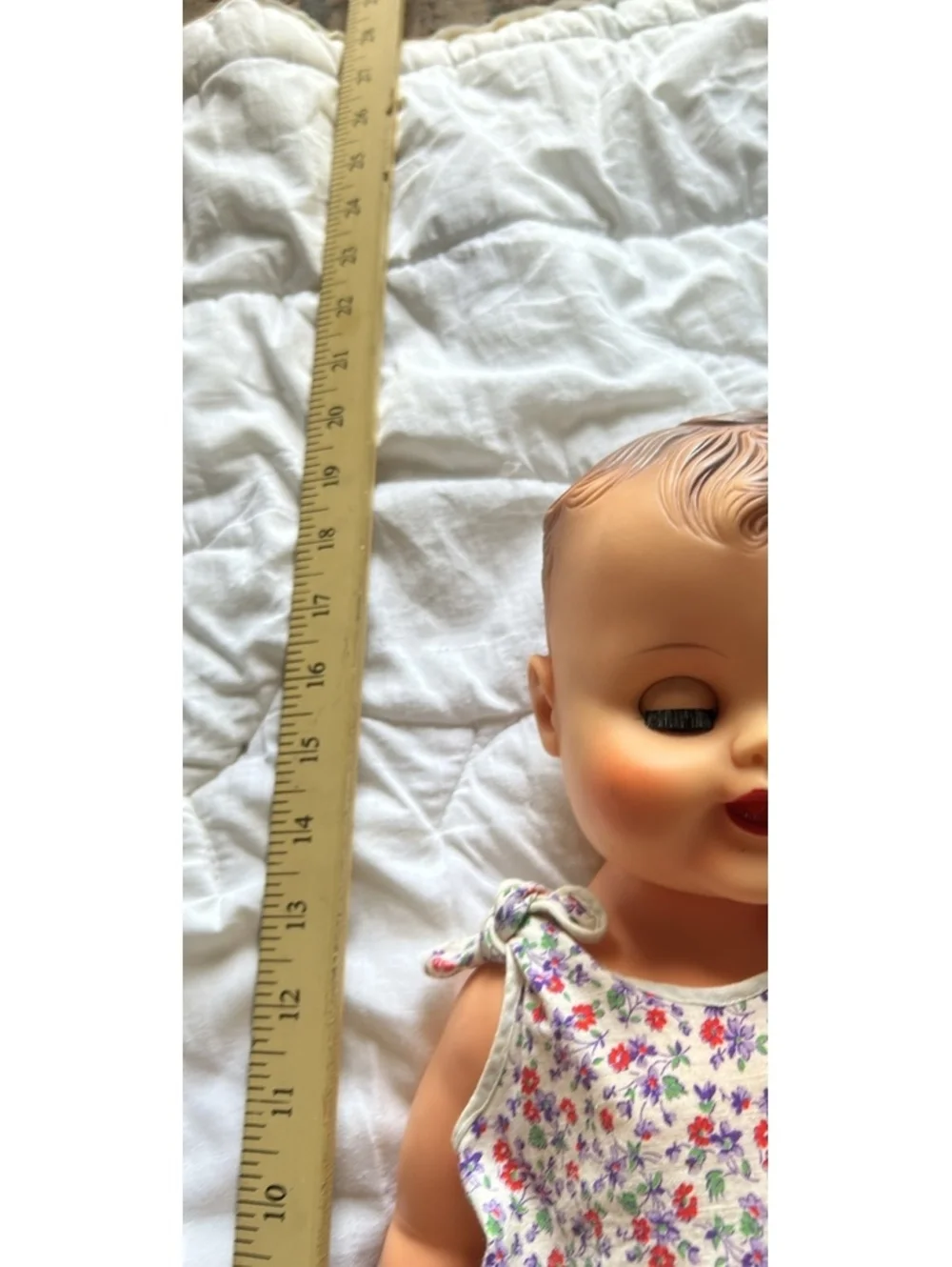 Vintage Baby Doll with Floral Romper and Moving Eyes